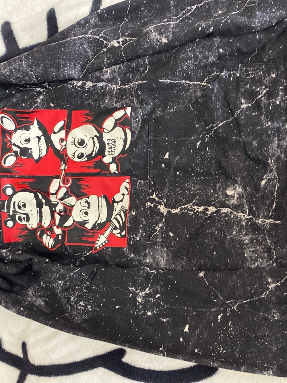 Kids Black Graphic Hoodie with Red Character Panels
